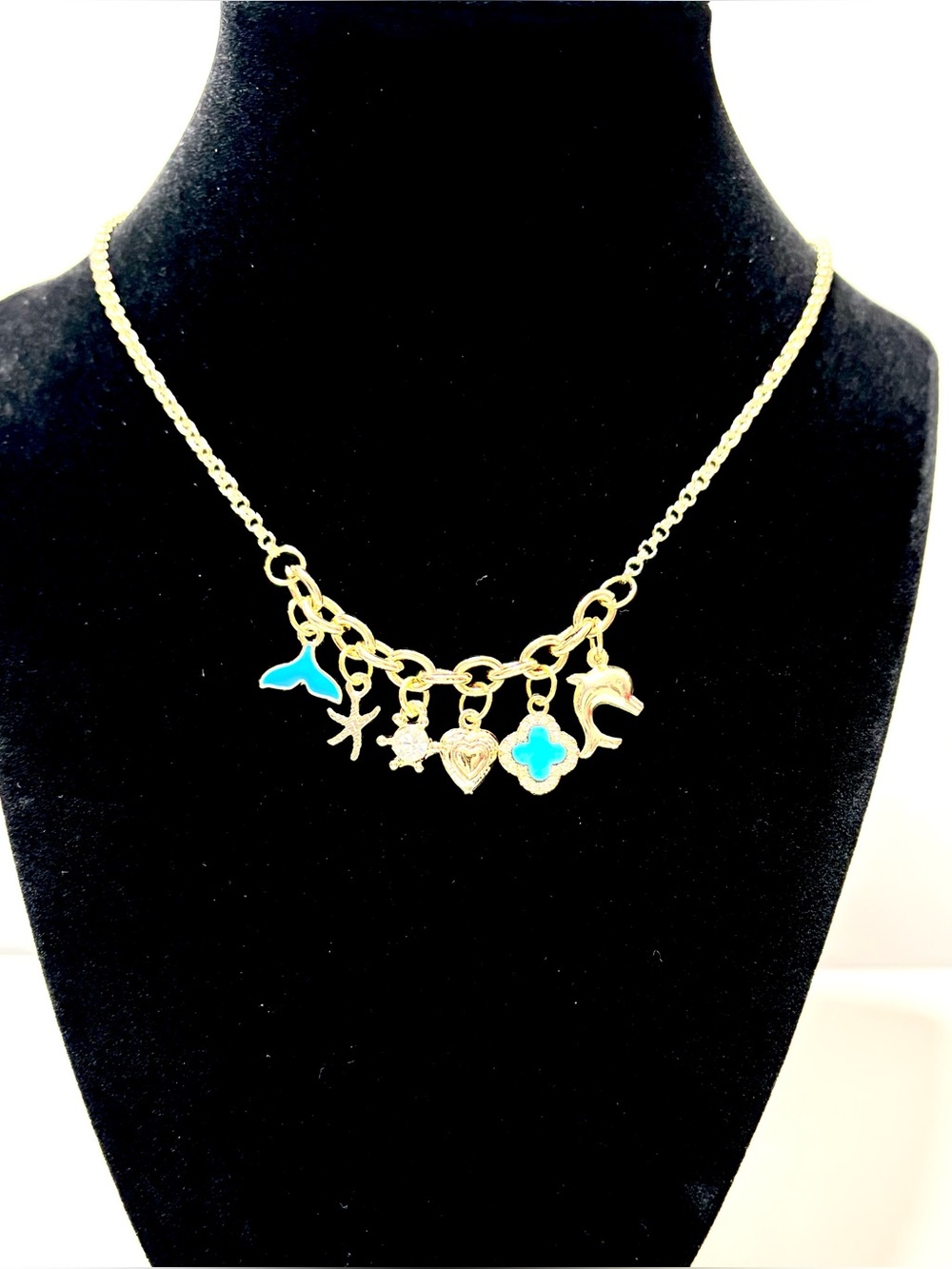 18k Gold Filled Necklace with Turquoise and Coastal Charm Accents